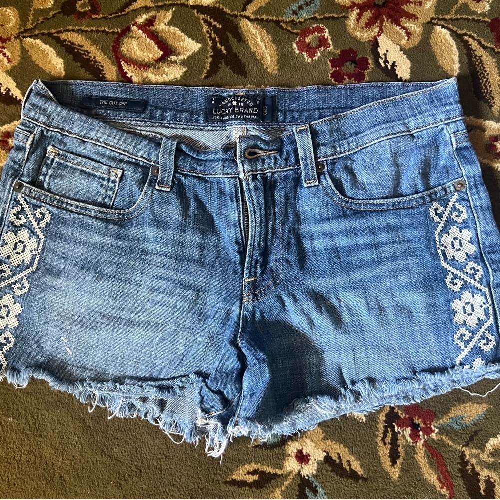 Lucky Brand Embroidered Blue Jean Shorts
